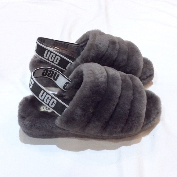 UGG Shoes - UGG Fluff Yeah Slide Slippers Sheepskin - Charcoal Womens Sz 10 M Cozy New